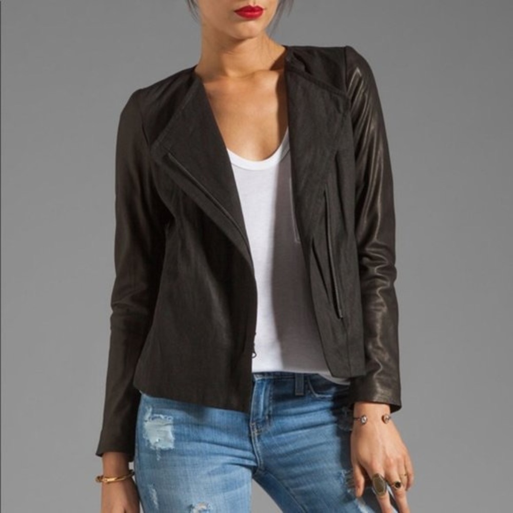 Vince Black Linen & Leather Jacket Black